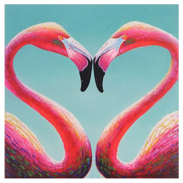 Mendler olieverfschilderij flamingo, 100% handgeschilderde muurschildering XL, 90x90cm, 44726