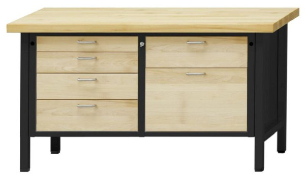 ANKE kastwerkbank; 1500x700mm; Beuk massieve plaat; Links 4 laden 90, 120, 150, 180 mm; Rechts 2 laden 180, 360 mm