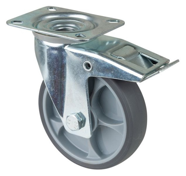 BS-rollen transportrol met rem, breedte 32 mm, Ø125 mm, tot 120 kg, kunststof, kogellager, plaat, VE = 2 stuks, L420.A85.127