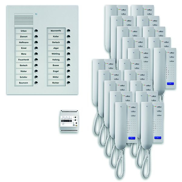 TCS deurbedieningssysteem audio: pak UP voor 20 wooneenheden, met buitenpost PUK 20 belknoppen 2-koloms, 20x deurtelefoon ISH3030, bediening, PPU20 / 2-EN / 02