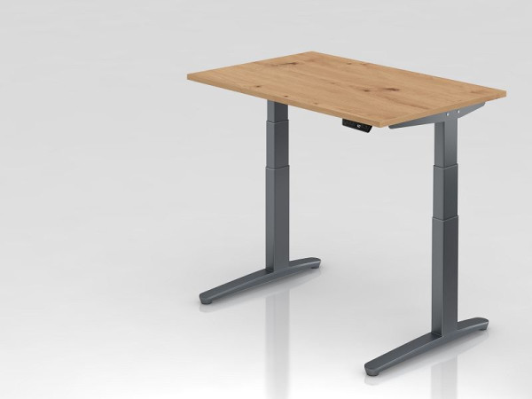 Hammerbacher bureau XBHM12, 120 x 80 cm, blad: knoestig eiken, 25 mm dik, ABS dikke rand, rechthoekige vorm, grafiet, VXBHM12/R/GG