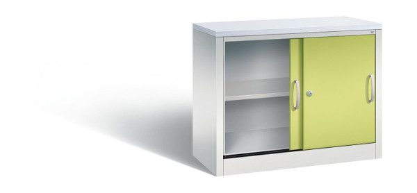 C+P dressoir met schuifdeuren Acurado, H720xB1000xD400mm, kleur: lichtgrijs / virid green, booggreep, 2 niveaus, 5725-00 S10057