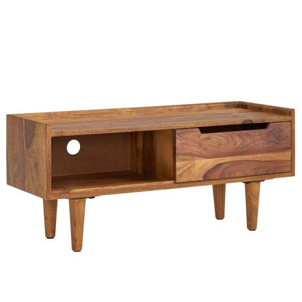 Wohnling Lowboard Sheesham massief hout 95x44x34 cm TV-ladekast met schuifdeur, Design TV-kast hoog, TV-tafel TV-kast Modern, WL6.554