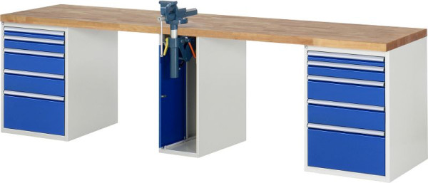 RAU werkbank serie 7000 - modulair ontwerp, 10 x laden, 1 x bankschroefkast, 3000x840x700 mm, 03-7511A0-307B4S.11