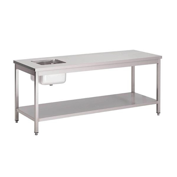 Gastro M werktafel met spoelbak en plank 200cm lang, GN142