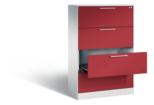 C+P Schubladenschrank Asisto, H1310xB800xT435 mm, Grau/Rubinrot/DBS Hellgrau, 146023-422 S10094