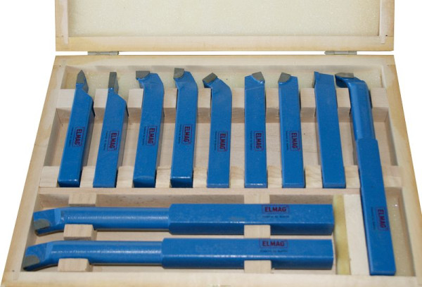 ELMAG draaistaalset 20x20 mm, 11-delig, met gesoldeerde HM-platen, in houten kist, 89158