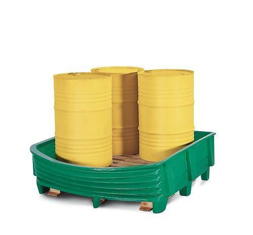 DENIOS veiligheidsbak SW van polyethyleen (PE) met flexibel front, voor 4 vaten van 200 liter, groen, 149-189