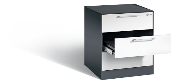 C+P archiefkast Asisto, H710xB562xD600mm, kleur: zwartgrijs/verkeerswit, beugelgreep, 146274-322 S10161
