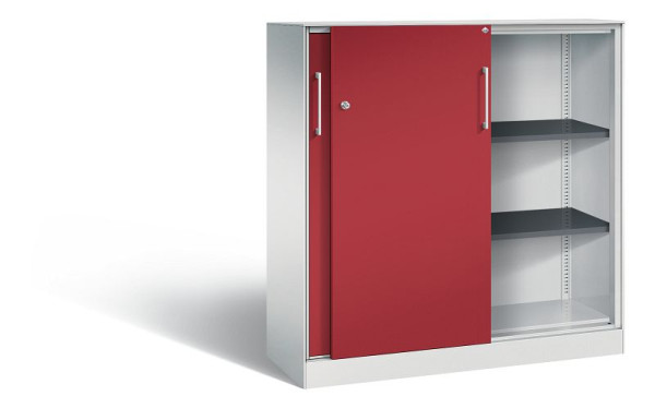 C+P schuifdeurkast Asisto, H1310xB1200xD435mm, kleur: lichtgrijs/robijnrood, beugelgreep, 3 niveaus, 142031-000 S10137