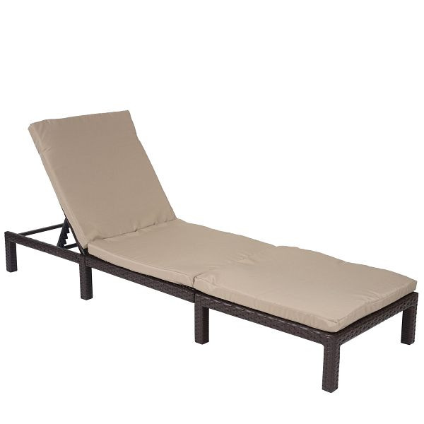 Mendler poly rotan ligstoel HWC-A51, relaxligstoel, tuinligstoel, basic bruin, crème kussens, 59607