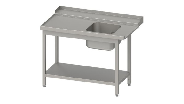 Stalgast Edelstahl Zulauftisch, Korbführung mit Gefälle, Grundboden mit 1 Becken 1200x750x880mm, Anbauseite links, Aufkantung, verschweißt, VZL12711LA