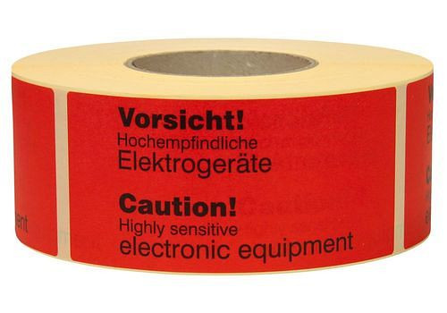 DENIOS waarschuwings- en informatielabels, gevoelige elektronische apparatuur, 145 x 70 mm, van papier, 299619