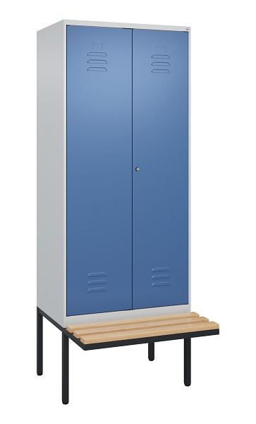 C+P Umkleidespind Classic PLUS SW, 2 Abteile, 2120x800x815mm, 7035/5023, Zylinderschloss, Buche-Sitzleisten, 0800427-22 S10049