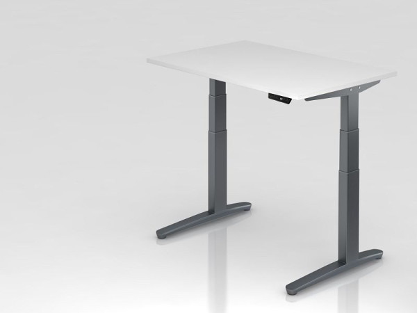 Hammerbacher elektrisch zit-sta bureau 120x80cm wit/grafiet, rechthoekige vorm, VXBHM12/W/GG