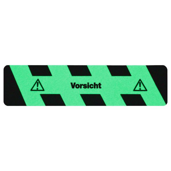 m2 antislipbekleding lichtgevend zwart/groen met tekst "Let op" strepen 150x610mm, M1X51500610