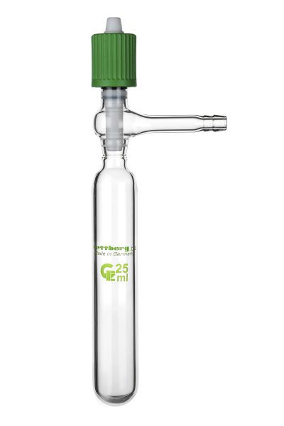 Rettberg Schlenk tube, 25 ml, dikwandig, vacuümventiel met fijne schroefdraad 0 - 8 mm, olijf 9 mm, borosilicaatglas 3.3, 134029514