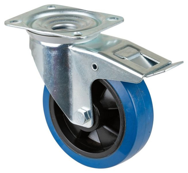 BS rollen transportrol met rem, breedte 50 mm, Ø160 mm, tot 300 kg, blauwe elastische banden, kogellagers, verpakking van 2, L420.B62.161