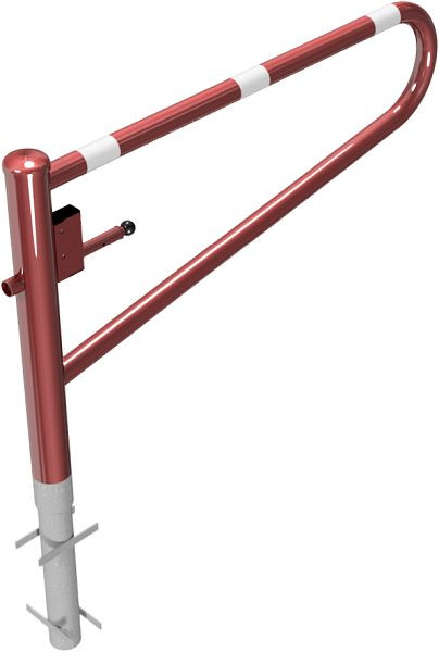 Schake draaihekboom, voor inzetting in beton, thermisch verzinkt en rood gecoat, totale breedte: 1500 mm, met profielcilinderslot, 413_151ZB
