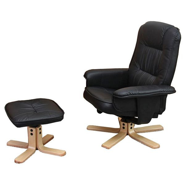 Mendler relaxfauteuil TV-fauteuil fauteuil met kruk M56 imitatieleer, zwart, 14026
