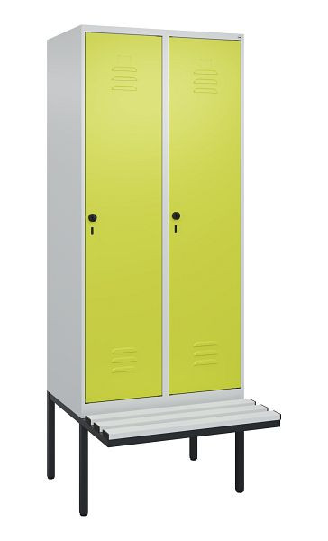 C+P Umkleidespind Classic PLUS, 2 Abteile, 2120x800x815mm, 7035/0024, Drehriegel, je 2 Doppel-Haken, 0800407-22F S10040