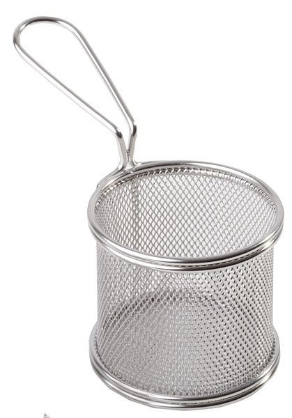 APS serveerfrituurmand, Ø 9 cm, hoogte: 8,5 cm, handvat 9 cm, roestvrij staal, -SNACKHOLDER-, 40601