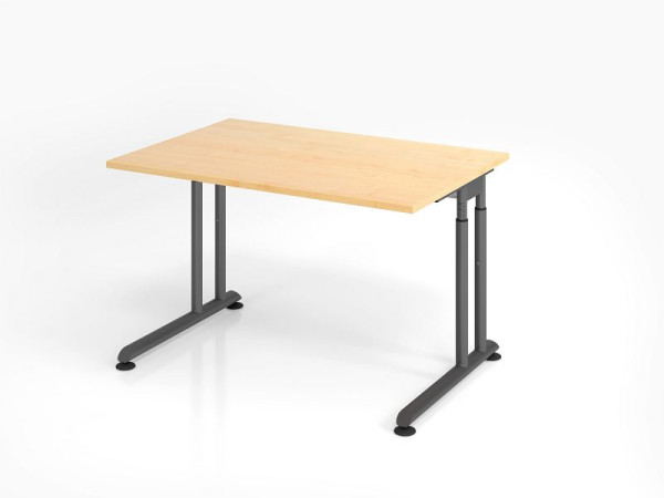 Hammerbacher bureau ZS12, 120 x 80 cm, blad: esdoorn, 25 mm dik, ABS dikke rand, rechthoekige vorm, grafiet, VZS12/3/G
