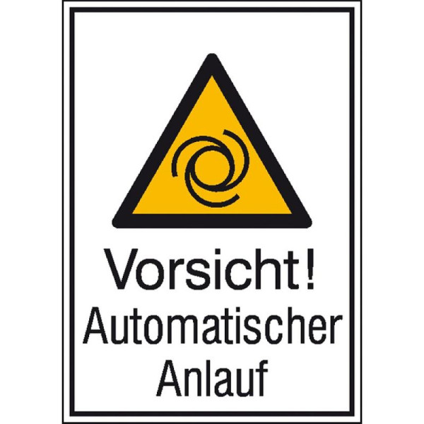 Steen HGS combinatiebord met waarschuwingsbord en extra tekst Let op! Automatische start, 131 x 185 mm / film, zelfklevend, 21.0455