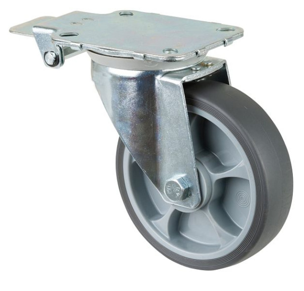 BS Wielen Zwenkwiel met centrale rem, thermoplastisch rubberen wiel, rollager, plaat, diameter: 160 mm, L440.B44.161