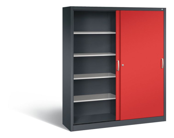 C+P schuifdeurkast Acurado, H1950xB1600xD400mm, kleur: zwartgrijs / vuurrood, beugelgreep, 5 niveaus, 2140-00 S10220