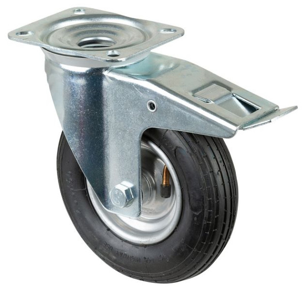 BS rollen transportrol met rem, breedte 50 mm, Ø200 mm, tot 75 kg, luchtwiel zwart rubber, wiellichaam stalen velg, rollager, L420.C90.200