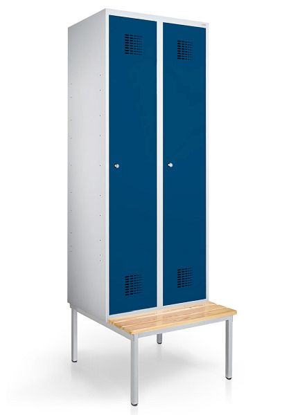 KEMMLIT lockerkast met 2 vakken 30cm met bank, gentiaanblauw 5010, draaibare sluiting, 251829