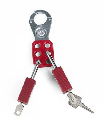 DENIOS meervoudige vergrendeling clip rood, ring 25 mm, beveiliging met maximaal 6 sloten, 209-698