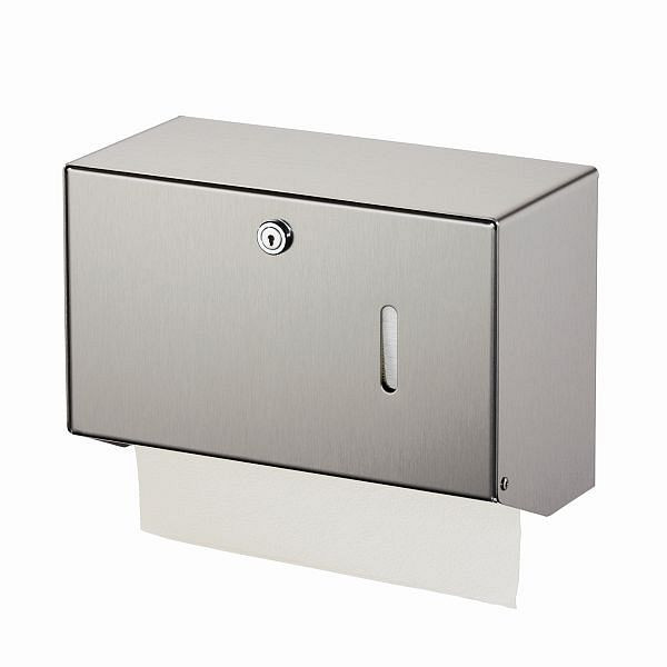 Air Wolf papieren handdoekdispenser voor maximaal 400 gevouwen handdoeken, Omicron II-serie, H x B x D: 190 x 275 x 130 mm, geborsteld roestvrij staal, 35-742
