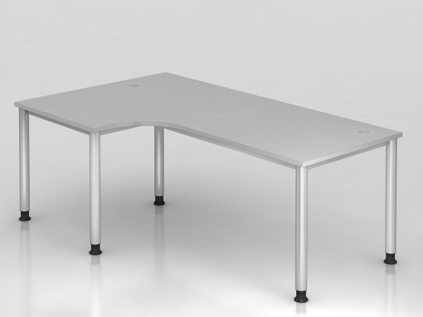 Hammerbacher hoektafel 4 voet rond 200x120cm 90° grijs/zilver, hoekvorm 90°, links of rechts te monteren, VHS82/5/S