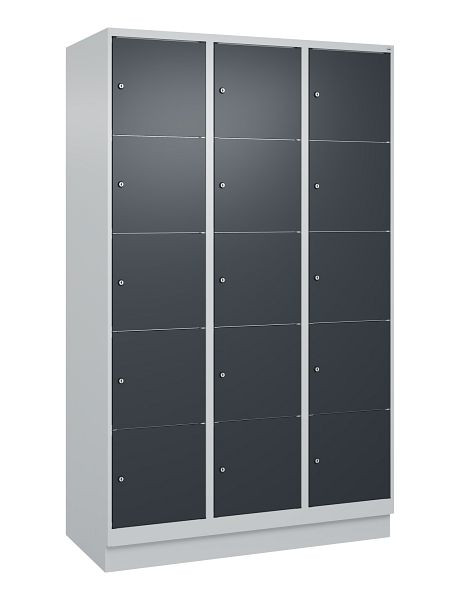 C+P lockerkast Classic PLUS, onderstel, 3 vakken met elk 5 vakken, 1950x1200x500mm, 7035/7016, 080020-325 S10008