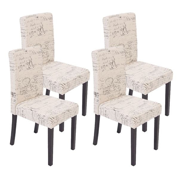Mendler set van 4 eetkamerstoelen, keukenstoelen, Littau, textiel met belettering, creme, donkere poten, 28639
