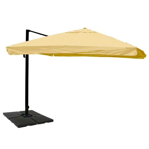 Mendler gastronomie verkeerslichtparaplu HWC-A96, 3,5x3,5m (Ø4,95m) polyester/aluminium 25kg, flap, creme met standaard, 134320+35661