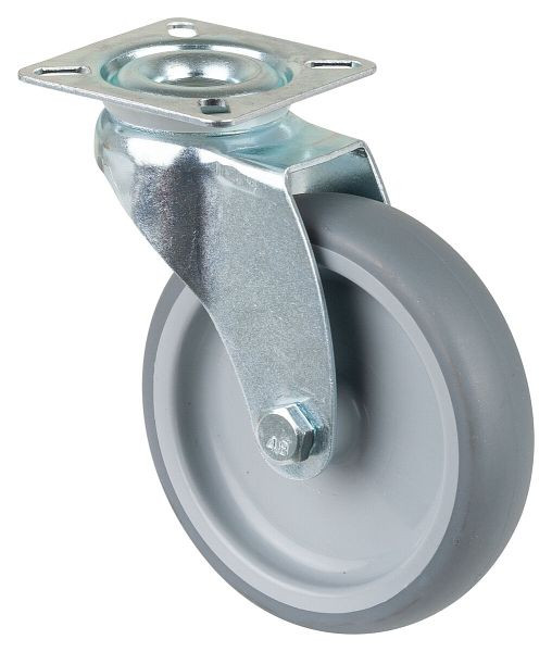 BS rollen apparatenrol, plaat, wielbreedte 24 mm, wiel-Ø 100 mm, draagvermogen 70 kg, grijs rubberen loopvlak, glijlager, VE = 4 stuks, A300.A80.100