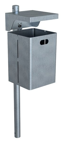 Schake afvalbak -vierkant- met dak, thermisch verzinkt, met paal Ø60x1300mm, 4136