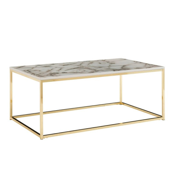 Wohnling salontafel 100 x 60 x 40 cm met marmerlook wit/goud, woonkamertafel met metalen frame, hoekbanktafel woonkamer, WL6.606