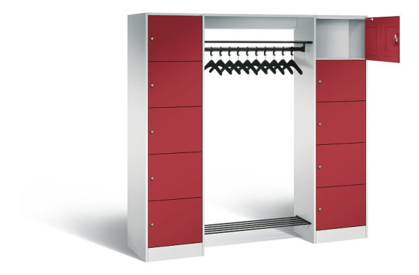 C+P open garderobe serie 8070, H1950xB1870xD480mm, kleur: lichtgrijs/robijnrood, 82710-00 S10003
