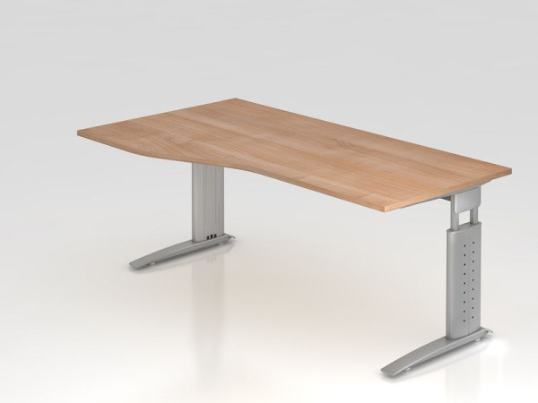 Hammerbacher bureau C-poot 180x100/80cm walnoot/zilver, werkhoogte 68-86 cm verstelbaar, VUS18/N/S
