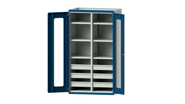 ANKE werkbanken, zware kast, model 203, 1085 x 630 x 1950 mm, zichtvlak van plexiglas, RAL 7035/5010, 620.073