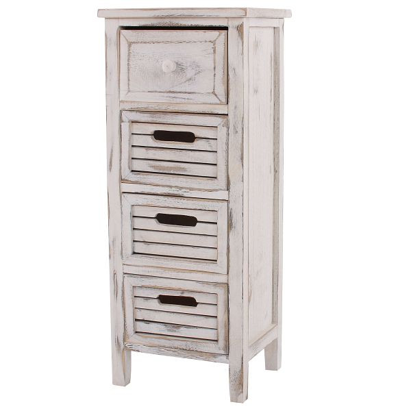 Mendler ladekast T18, ladekast, 4 lades, 74x30x25cm shabby look vintage, wit, 30320