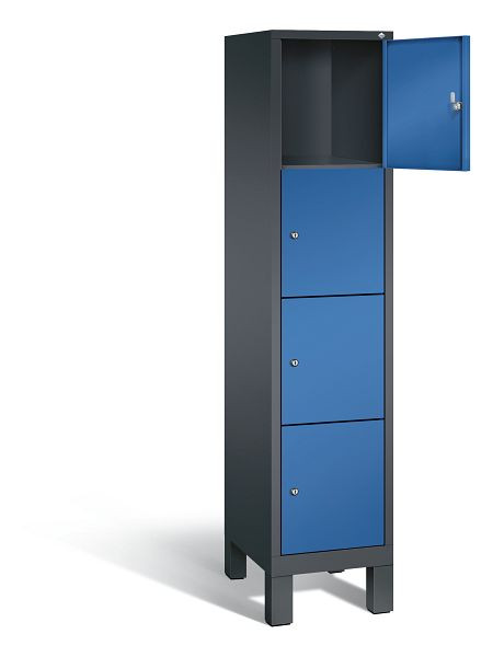 C+P lockerkast Evolo, H1850xB420xD500mm, kleur: zwartgrijs / gentiaanblauw, 4 vakken, 48010-124 S10062