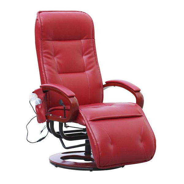 Mendler relaxligstoel ARLES II, relaxstoel, massagestoel, MET massage, leer, rood, 11745