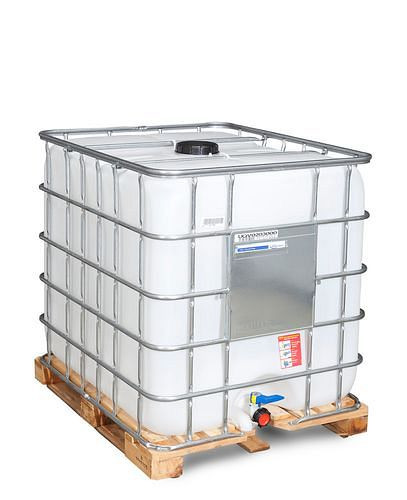 DENIOS Recobulk IBC Container, Holz-Palette, 1000 l, Öffnung NW150, Auslauf NW50, 266-176