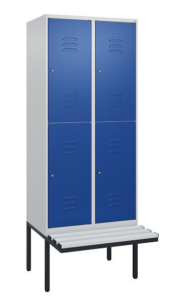 C+P dubbeldekskast Classic PLUS, 2 compartimenten, 2120x800x815mm, 7035/5010, cilindersloten, zwevende zitting, 0803407-22 S10018