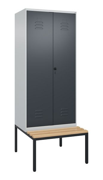 C+P luierkastje Classic PLUS, 2 vakken, 2120x800x815mm, 7035/7016, draaigrendel, met onderbank, beuken zitlat, 0800527-22P S10008